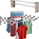 Smartsome | Wall Mounted | Clothes Drying Rack | 34" Wide | 22.5 Linear Feet Capacity | 8 Smooth Round Stainless Steel Rods | 60 lb Capacity | Fully Assembled | Compact Sturdy Space-Saving Design