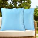 Outdoor Waterproof Pillow Covers 2 Pack 18x18 Square Garden Decorative Throw Pillow Covers, Farmhouse Solid Color Throw Pillow Case for Patio Bench Balcony Couch Sofa, Light Blue