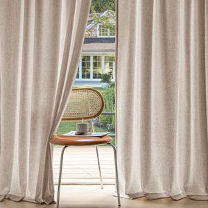 MIULEE Non-See-Through Privacy Linen Curtains 2 Panels, Light Filtering Window Curtains Farn House Textured Back Tab Semi Sheer Drapes for Bedroom Living Room, 52 x 108 Inches Long, Burlywood