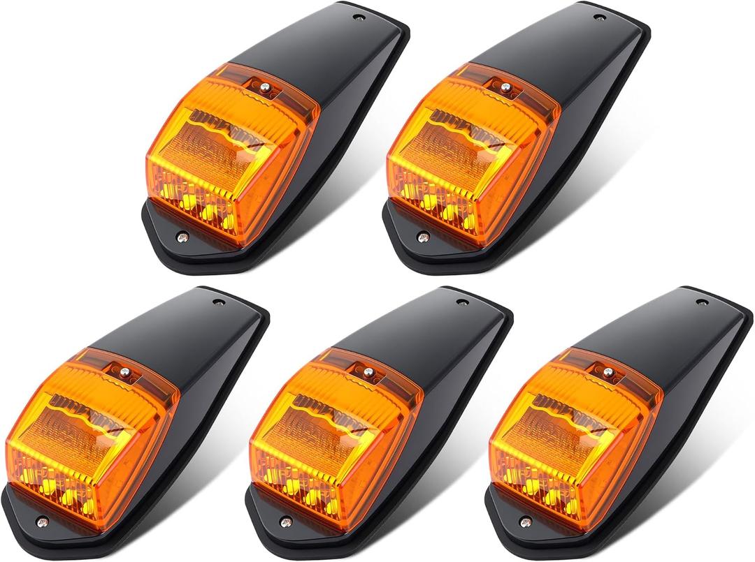 VIHOSE 5 Pack 34 LEDs Cab Lights for Semi Trucks, Chrome Amber Roof Marker Lights 12V IP67 Waterproof, Heavy Duty Cab Marker Set Compatible with Peterbilt Kenworth Mack(Black Amber)