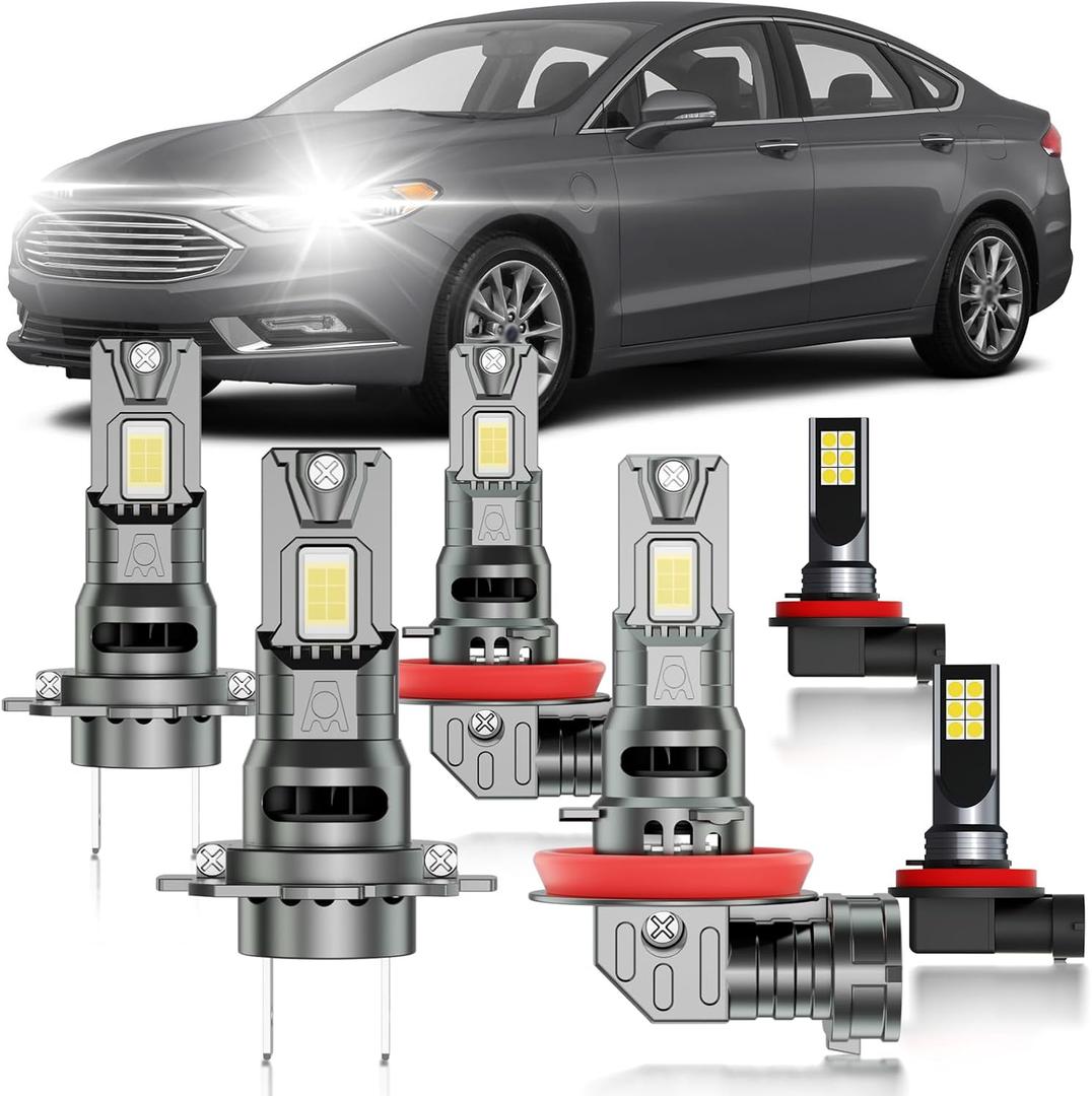 for Ford Fusion 2006-2018 Fog Lights Bulbs Combo, 6pcs Super Bright White Multi Beam Fog Lights Blubs Package, 1:1 as Stock Size, Plug and Play