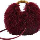 Women Shagy Furry Handbags Burgundy Fur Purse Fluffy Shoulder Bag Fur Hobo Bags Women