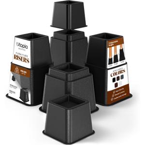 Utopia Bedding Bed Riser, 3 & 5 Inches Adjustable Furniture Risers for 8 Inch Combined Furniture Lift, Under Bed Storage & Dorm Room Essential, Supports Up to 1,300 lbs (4 Set, Black)