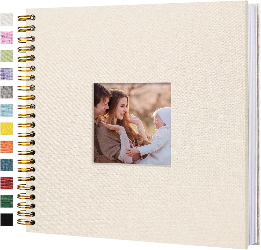 Scrapbook Photo Album Linen Cover, 12 x 12 Inch Hardcover Kraft White Pages Memory Book, for Travel Wedding Guest Book Christmas Baby Shower (40 Sheets/ 80 Pages,Beige)