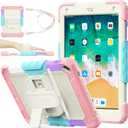 SEYMAC stock Case for iPad 6th / 5th Generation Case/Air 2 / Pro 9.7 inch, Heavy Duty Protective with Screen Protector, with Pencil Holder, Hand Strap, Shoulder Strap, 360 Rotate Stand,Yellowish+Pink