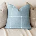 Foindtower Pack of 2 Decorative Faux Linen Jacquard Check Throw Pillow Covers Farmhouse Cushion Cover with Grid Textured Accent Pillowcase for Couch Sofa Living Room Home Decor,1616 Inch,Light Blue