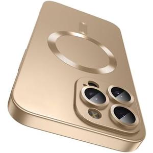 LEKEVO Magnetic for iPhone 16 Pro Max Case [Compatible with MagSafe][Built-in Camera Lens Protector] Slim Soft Silicone Bumper Shockproof Metallic Luster Phone Case (Gold)