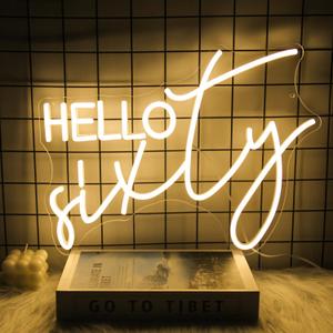 Hello Sixty Neon Sign Happy 60th Birthday LED Signs Warm White 60 Years Dimmable Neon Lights 60th Birthday Decorations Neon Signs for Wall Bedroom Birthday Party Decor Birthday Supplies