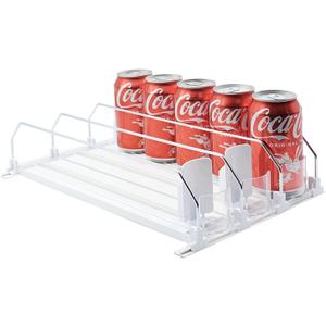 Drink Organizer for Fridge-White Automatic Pusher Glide,12oz 16oz 20oz-Soda Dispenser for Fridge-Holds up to 15 Cans (38CM)
