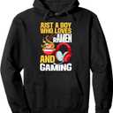 Just A Boy Who Loves Ramen And Gaming Japan Anime Video Game Pullover Hoodie (S, Black)