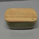 HVH Ceramic Butter Dish with Lid for Countertop, Airtight Butter Keeper with Turquoise Wooden Lid (6 x 3.5 x 2.7)