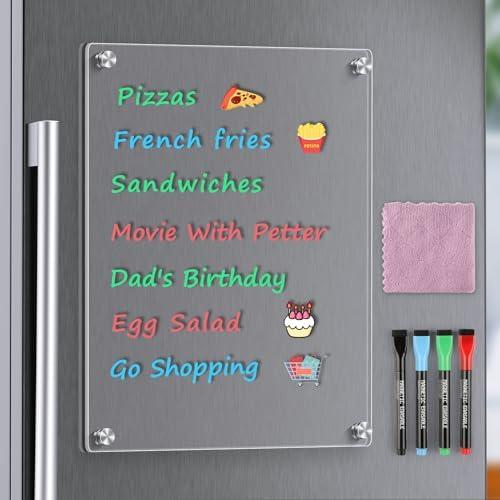 MaxGear Small Magnetic Dry Erase Board for Refrigerator, 12"X 8" Acrylic Magnetic Whiteboard for Fridge Clear White Board Kitchen Menu Board Memo Note Planner, Includes 4 Markers, 1 Cloth
