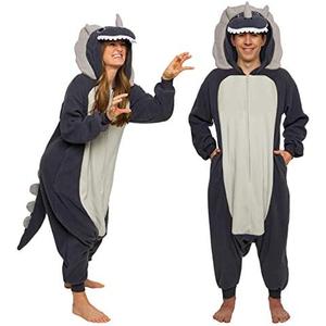 Funziez! Adult Onesie Halloween Costume Animal Dinosaur Shark Unisex Plush One Piece Cosplay Suit for Adults, Men and Women Large