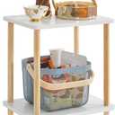 IBUYKE 2-Tier Side Table, Solid Wood Tall End Table with Storage Shelves, Nightstand Bedside Table for Living Room Bedroom Office, No-Tool Assembly, White UWST002W