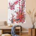 Lunarable Japanese Tapestry, Japanese Cherry Blossoms in Watercolor Brush Style Eastern Vibrant Oriental Art, Fabric Wall Hanging Decor for Bedroom Living Room Dorm, 23" X 28", Orange Red