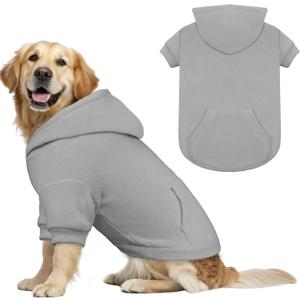 Dog Sweaters for Large Dogs,Dog Hoodie,Warm Fleece Sweatshirt with Hood & Pocket,Leash Hole,Cozy Cold Weather Pet Clothes Sweater Hoodie for Large Dogs(Grey,XL)
