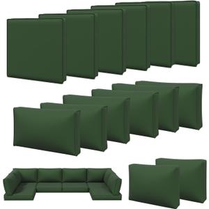 Aoxun 14pcs Patio Cushion Covers Replacement, Waterproof Outdoor Furniture Cushion Covers with Zipper and Non-Slip Bottom, Patio Sofa Couch 3 Sizes for Patio Sectional, Covers Only (Green)