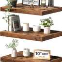 QEEIG 10" Deep Floating Shelves for Wall - 10 x 16 inch Book Shelf Bathroom Bedroom Kitchen Living Room Hanging Bookshelf Farmhouse Set of 3, Rustic Brown (025-40BN3), 10"D x 15.7"W