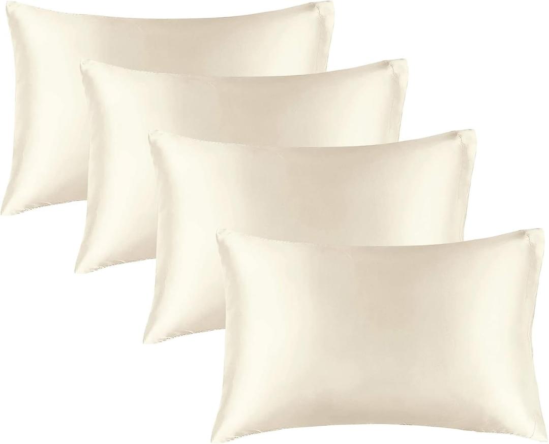 BEDELITE Satin Pillowcase for Hair and Skin, Super Soft Similar to Silk Pillow Cases 4 Pack with Envelope Closure, Cooling Pillowcases for Women Men (20"x36" King Size, Beige)