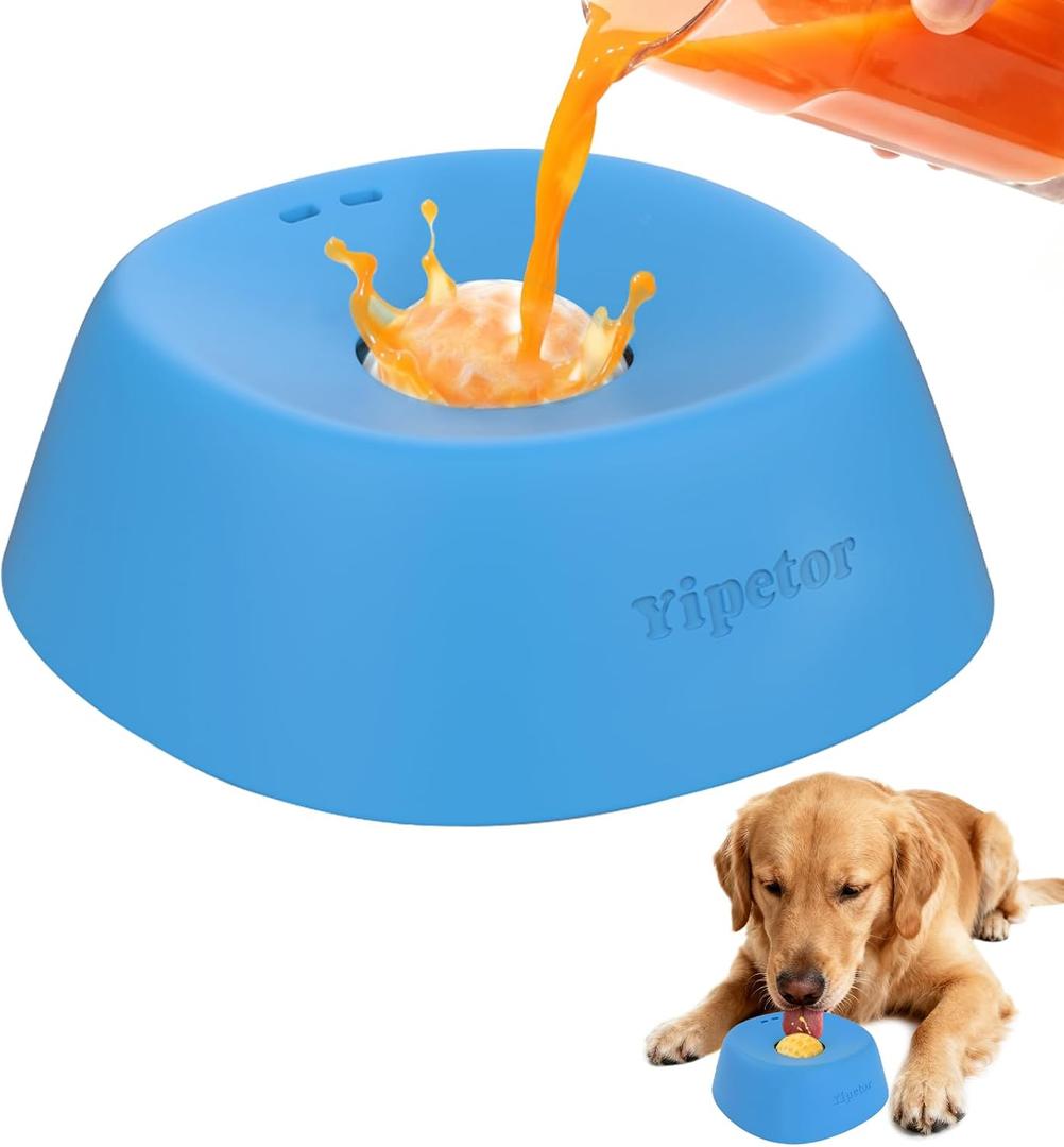 Yipetor Slow Feeder Dog Bowls for Liquid Treat, Enrichment Ball-Roll Bone Broth Dog Lick Bowl, 3/4 Cup Yogurt Pup Lick Toy for Large Medium Small Breeds Dietary Supplement/Post-op Nutrition (blue)