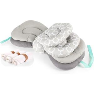 Breastfeeding Nursing Pillow for Newborns & Infants | Butterfly Pillow Made of Composite Fiber and Cotton | Includes 3 Ultra-Soft Baby Towels | Gray