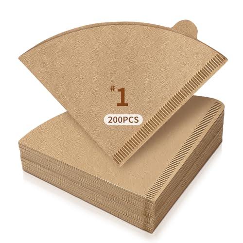 200 Count Coffee Filters, Coffee Filters #1 Disposable, Natural Unbleached #1 Paper Filter for Pour Over and Drip Coffee Maker, Suitable for Home Coffee Shop (1-2 Cup)