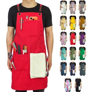 Kitchen Apron, Work Apron, Canvas, Multiple Pockets, Gardening, Painting, BBQ, Artist, Carpenter, Sizes M to XXL, Red