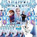 Birthday Party Supplies, Elegant Party Decorations - Snowflake Balloons, Happy Birthday Banner, Backdrop, Tablecloth, Hanging Swirl Decorations, Toppers for Adult