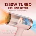 PRITECH 1250W Dual Voltage Travel Hair Dryer - Foldable Blow Dryer with Concentrator Diffuser,110V/220V Worldwide Use, Compact Lightweight Design, EU Plug Included