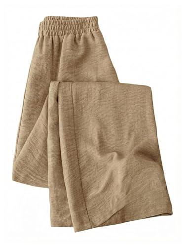 MakeMeChic Women's Wide Leg Palazzo Pants Elastic High Waisted Loose Baggy Spring Trousers Khaki Small
