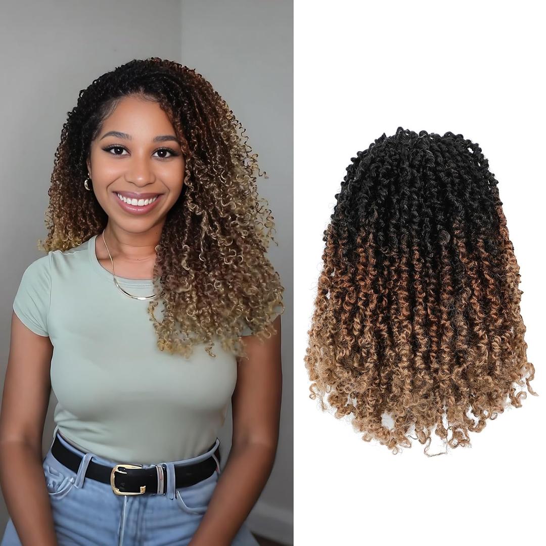Yanky Twist Crochet Hair (8+10+12inch)*3,Total 9 packs,3 Tones Auburn Blonde,Pre-Looped Curly Mini Passion Twist,Pre-Twisted Micro Spring Twist,Yankee Twist Senegalese Twist Crochet Hair (OT1B/30/27#)