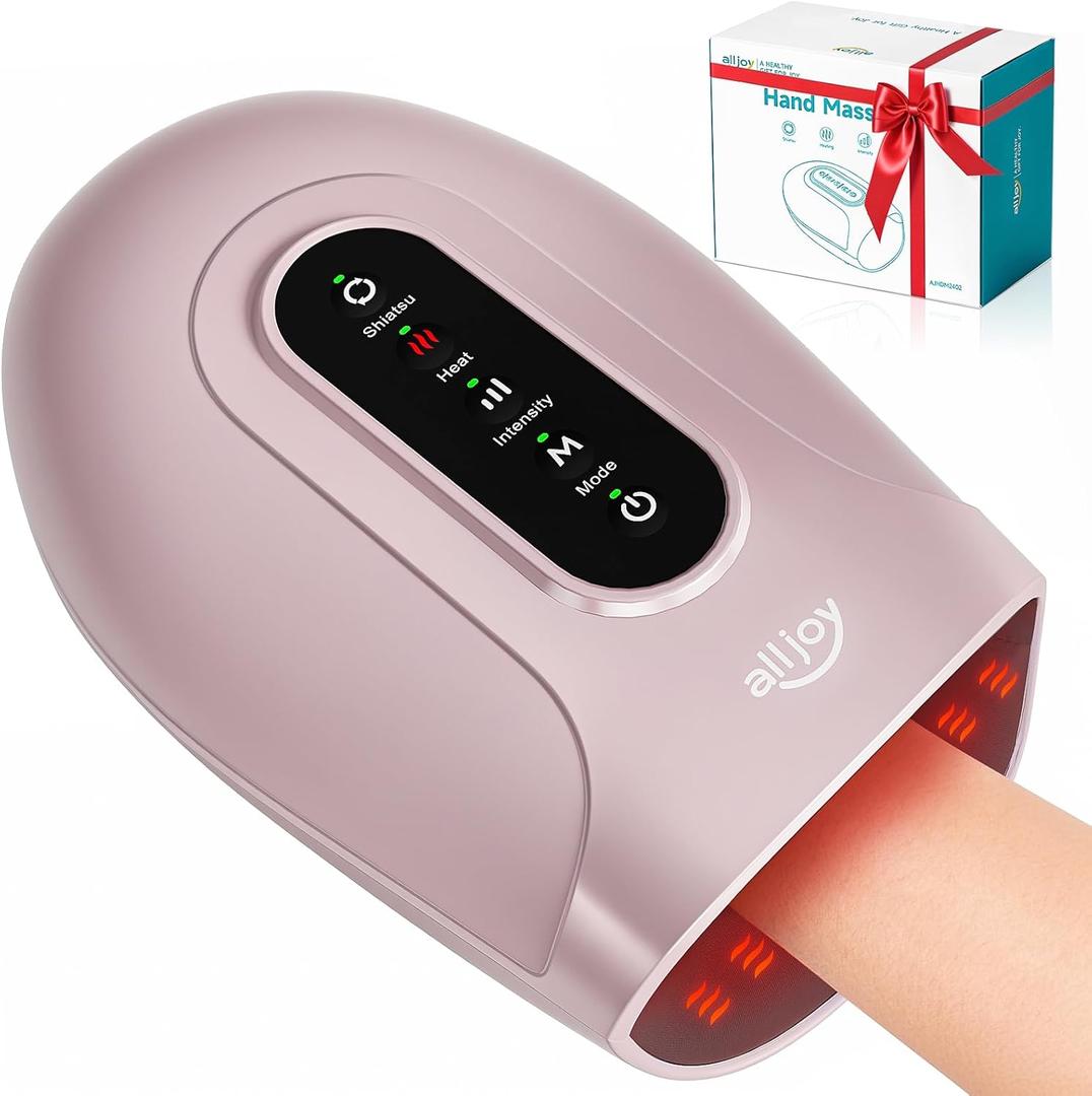 ALLJOY Roller Kneading Hand Massager for Arthritis and Carpal Tunnel Relief, Cordless Electric Hand Massager with Heat and Compression for Finger Numbness, Mothers Day Gifts for Women and Men (Pink)
