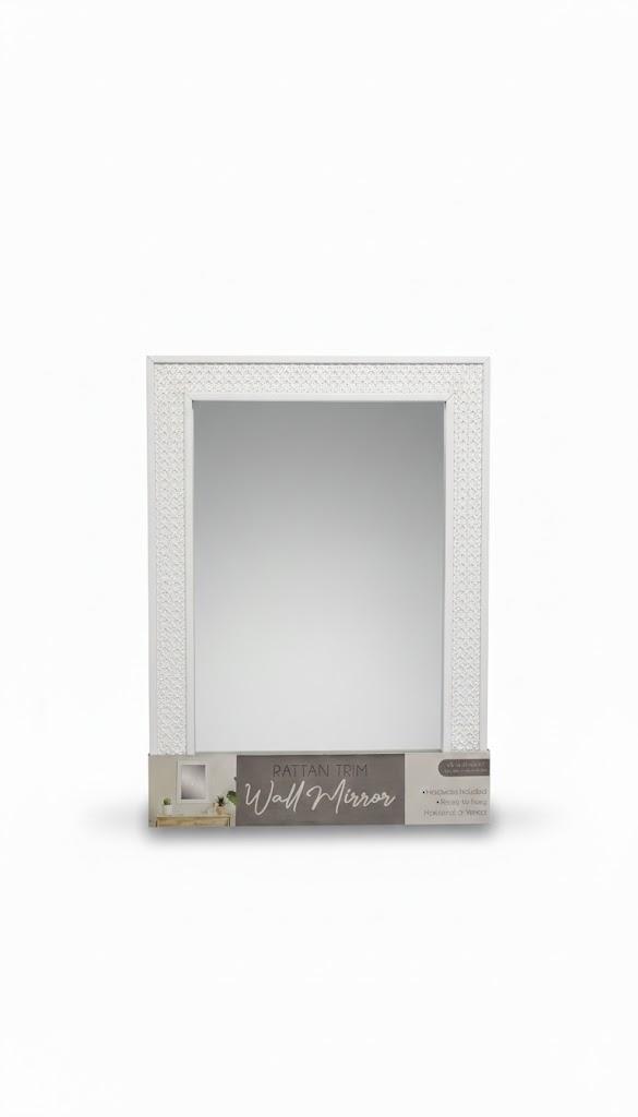 Rattan Trim Wall Mirror, 18' x1.25' x 23.75' , White