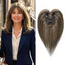 SEIKEA Hair Toppers for Women Real Human Hair with Wispy Bangs, 10" Ultra-light Breathable Hairpiece for 3.5''x2.7'' Mild Thinning Hair, Hand-Tied Scalp Hairpieces for Daily Wear & Gray Hair Coverage