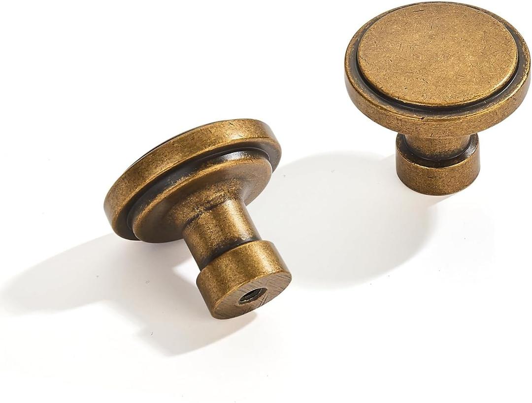 khtumeware 10 Pack Large Knob Antique Brass Cabinet Knobs Solid Heavy Duty Knobs Drawers Bi-Fold Door Knob Cabinet Hardware for Kitchens Bathroom