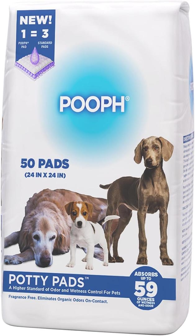 POOPH Potty Pads  50 Count  Superior Absorbency & Odor Control  Absorbs 59oz, Leak-Proof, Track-Proof, Spill-Proof  Quick-Dry, Disposable, 24x24 Inch  for Puppies, Seniors, Housebound Pets