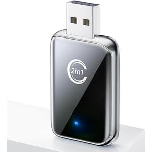 Wireless Carplay Adapter for iPhone, Convert Wired Car play to Wireless, 2 in 1 Plug and Play Mini CarPlay and Android Auto Adapter for iOS 10 Android 11 and Above, Cars with Built-in Carplay (Silver)