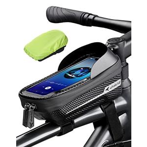 whale fall Hard Casing Bike Bag, Never Deform, Waterproof Bike Phone Holder with 0.25mm Sensitive TPU Touch-Screen, Bicycle Accessories, with Rain Cover for Phones under 6.9'' (Black)
