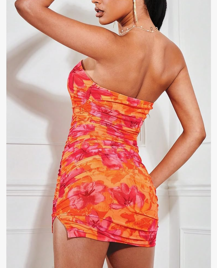 SOLY HUX Women's Split Hem Tube Bodycon Dress Strapless Sleeveless Mini Dresses, Size: XL