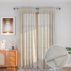 UPOPO Beige Sheer Curtains Crude Natural Linen Texured Curtain Sheers 92 inches Drapes Farmhouse Vintage Rustic Living Room Divider Window Bedroom Kitchen Doorway 2 Panels Rod Pocket (52"W x 92"L (Pack of 2), Nature)