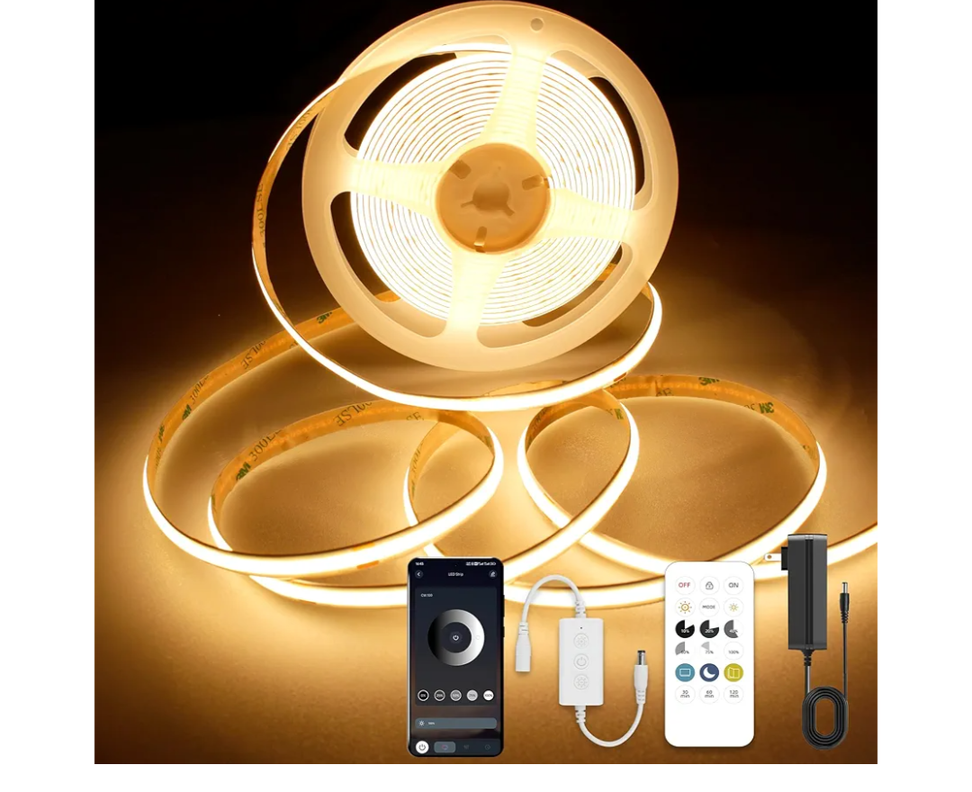 9.84ft Smart COB LED Strip Lights, 24V Warm White 2700K Dimmable LED Light Strips, High Bright LED tape light with Power Supply and app Control LED lights for TV,mirror, Kitchen Cabinet, Shelf
