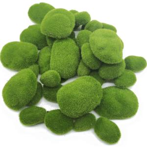 TIHOOD 40PCS Artificial Moss Rocks (4 Sizes), Green Moss Decor for Floral Arrangements, Fairy Gardens and Crafting
