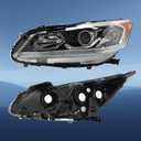 Projector Headlight Assembly w/LED DRL Fit for 2016 2017 Honda Accord EX/EX‑L/Sport,Halogen Headlamp OE Style Chrome Housing Amber Reflector Replacement Driver & Passenger Side