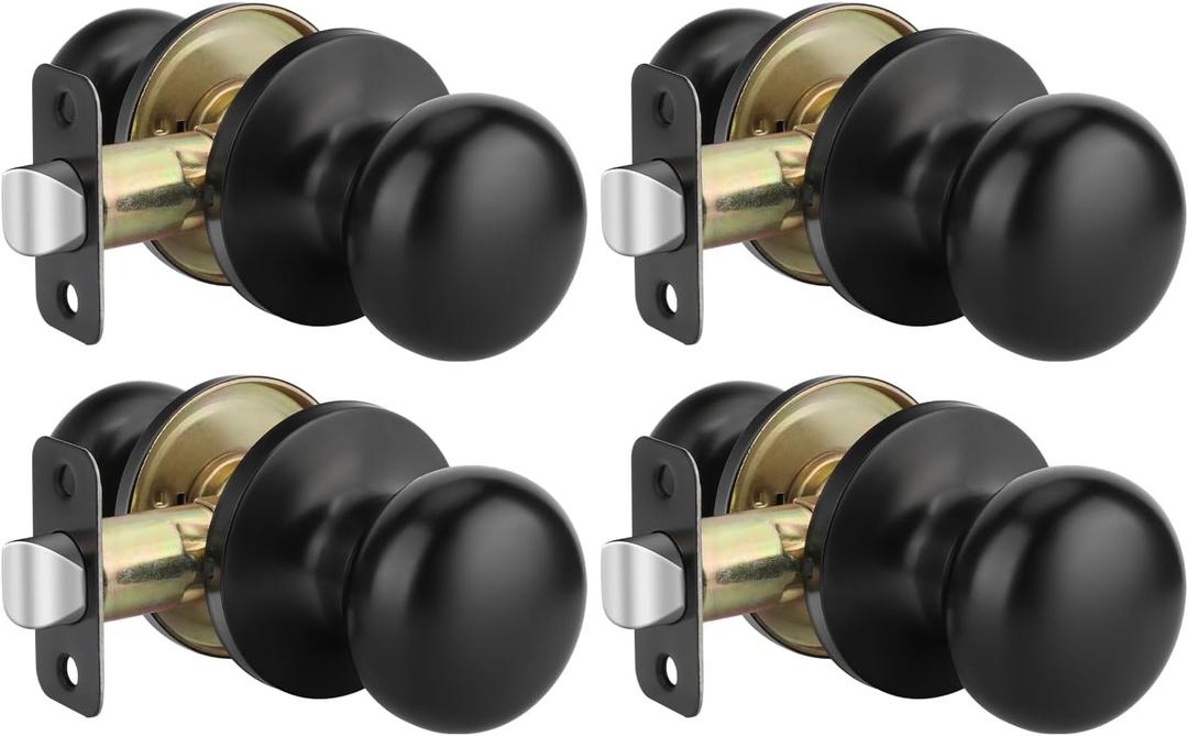 Goldenwarm Black Closet Door Knobs, Passage Door Knobs, Matte Black Door knob Without Lock for Hallway, Closet(4 Pack)