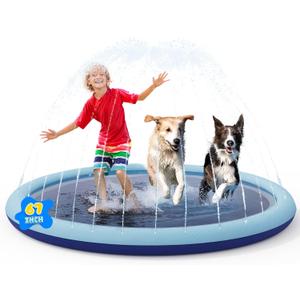 COMMOUDS Splash Pad for Kids and Dogs, Non-Slip Sprinkler Pad Thicken Pool Summer Outdoor Water Toys, Backyard Fountain Play Mat for Baby Toddlers Boys Girls Pet(67Inch) (Blue)