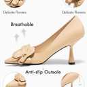 Coutgo Womens Stiletto High Heels Flower Dress Shoes Closed Pointed Toe Slip on Wedding Party Formal Pumps (Beige)