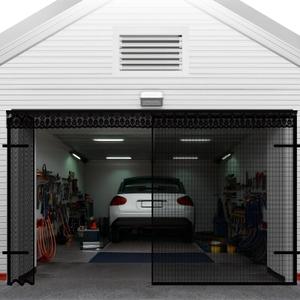 Sliding Garage Door Screen with Track & Magnetic Closure, Fully Retractable Fiberglass Mesh Screen Door for 2-Car Garage Openings (Fits 16x7 Ft), Garage Screen with Weighted Bottom for Bug Protection (Black)