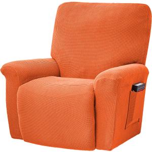 CONRUSER Stretch Recliner Chair Covers, 4-Piece Soft Sofa Cover Thick Single Seat Couch Cover Jacquard Recliner Slipcover with Pocket (Orange)