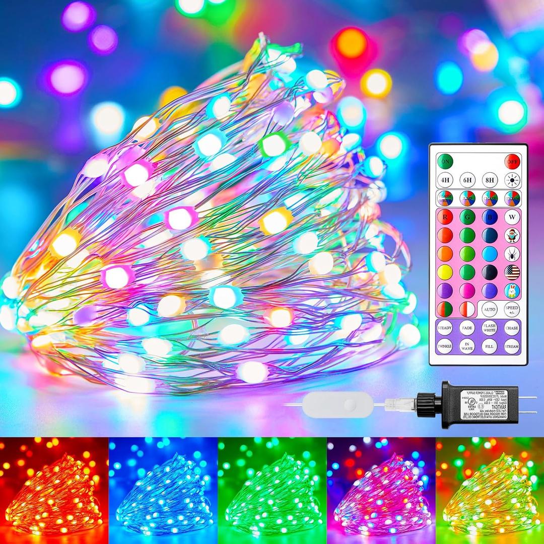 Color Changing Fairy Lights Plug in - 22 Colors 33 FT 100 LED String Lights with Remote, Fairy Lights Indoor with 12 Lighting Modes, Multicolor Christmas Lights for Bedroom Classroom Halloween