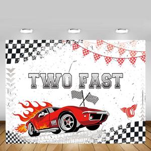 MEHOFOND Two Fast Birthday Backdrop Race Car Happy 2nd Birthday Photo Background for Boys, 7ftx5ft, Red, Flag banner with vibrant printing, 1 x Piece of Banner, Rope